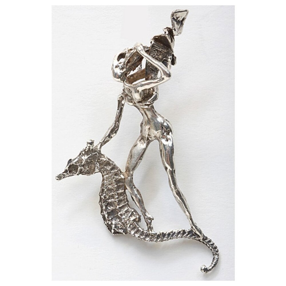 Fabulous vintage 1980's sterling silver women riding seahorse pendant charm